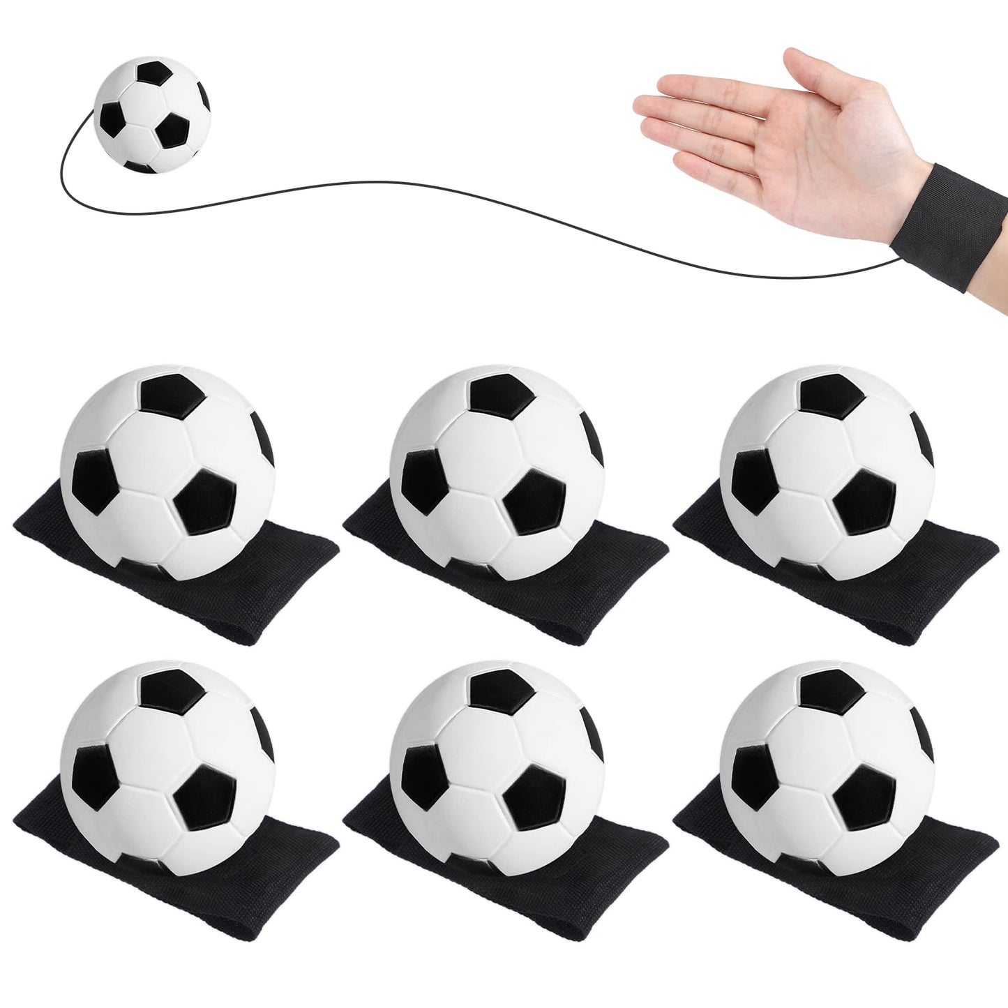 Xuqiakw 6PCS Wrist Ball on String for Soccer Party Favors,Rebound Ball with Strap for Soccer Team Gifts,Wrist Exercise Fun Outdoor Activity for Adults