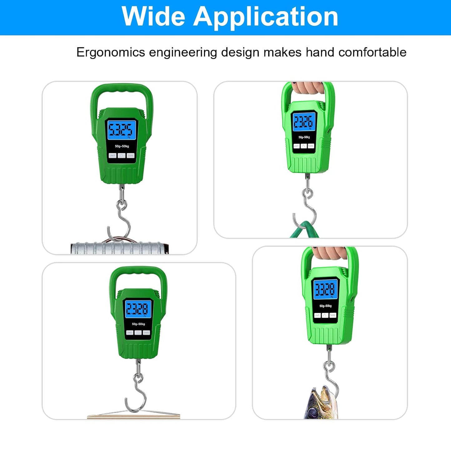 SKEAP Digital Fish Scale - 110lb Capacity with Backlit LCD Display & Large Handle | Green Fishing Gift