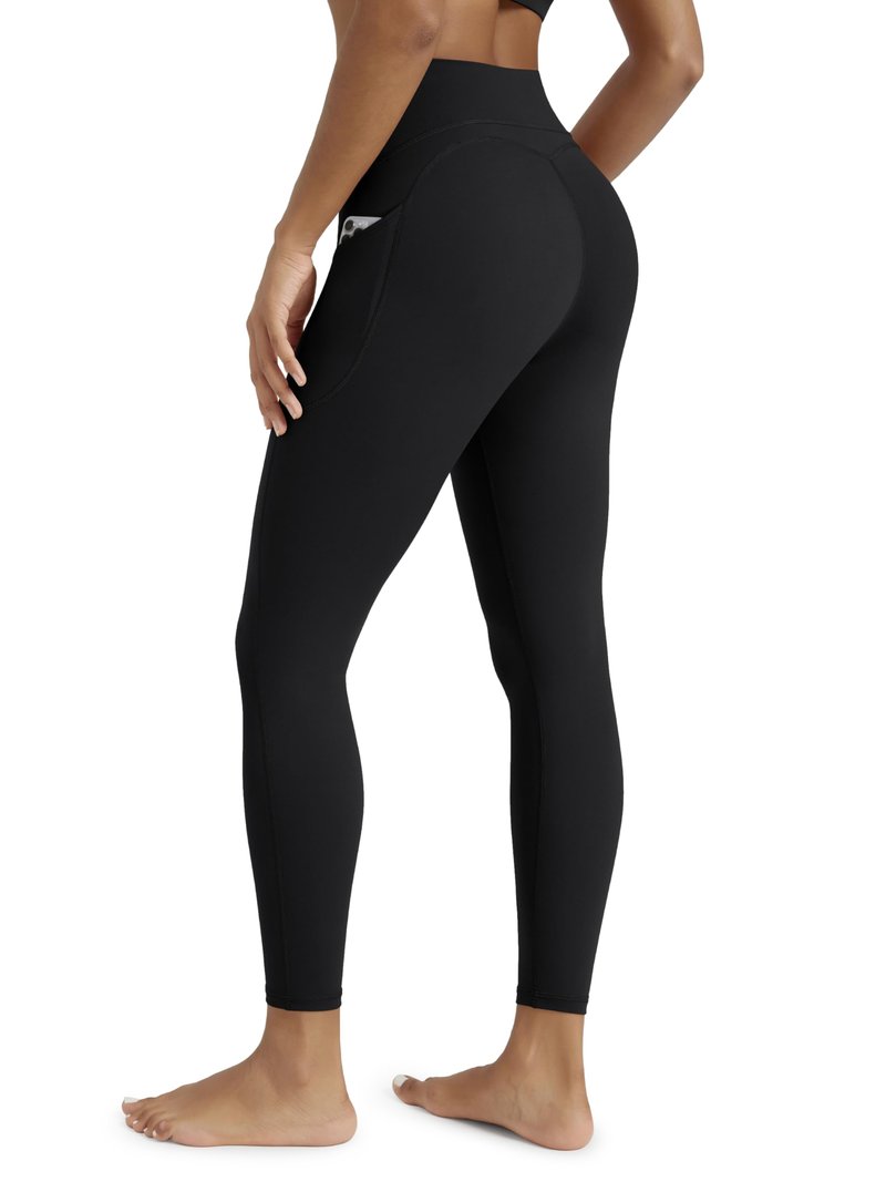ODODOS Women's 3D Contour Butt Lift 7/8 Compression Leggings with Pockets High Waist Tummy Control Yoga Pants, 25" Inseam, Black, Small