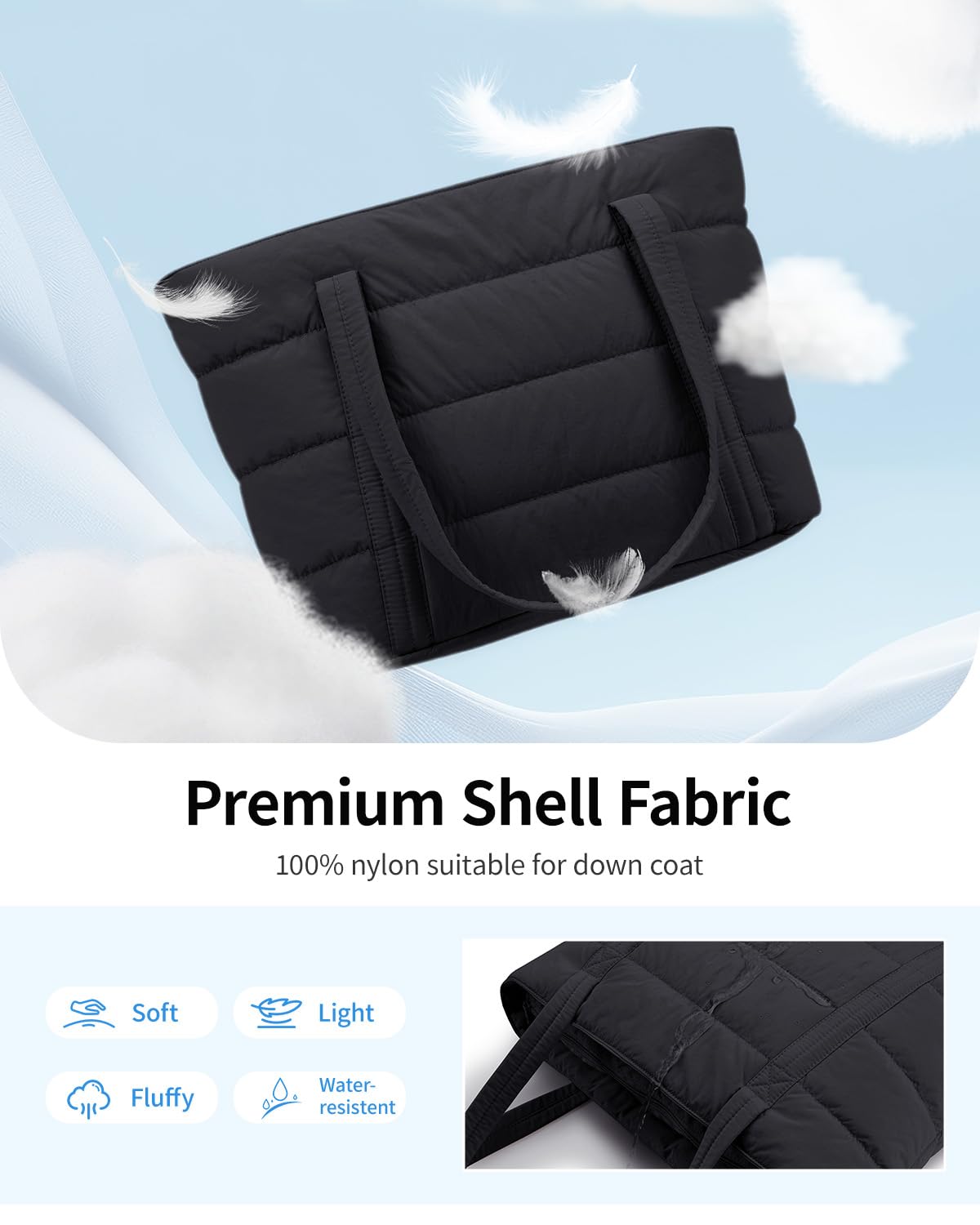 Narwey Work Tote Bags for Women with Cup Holder & Laptop Compartments, Lightweight Quilted Puffer Tote Bags for Travel Gym Nurse Teacher (Black)