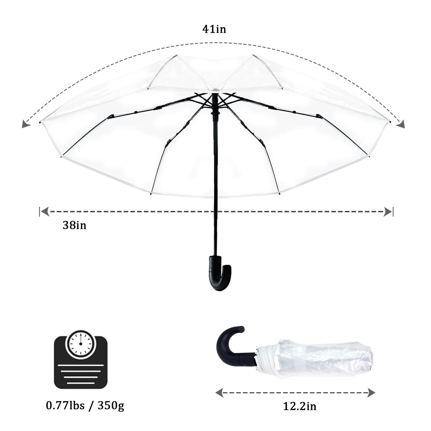 Succwoah 10 Pcs Clear Wedding Umbrellas, Portable Auto Open Close Transparent Design, Durable High-Visibility Folding Rain Umbrellas for Photography, Party, Travel, Golf, Outdoor Events