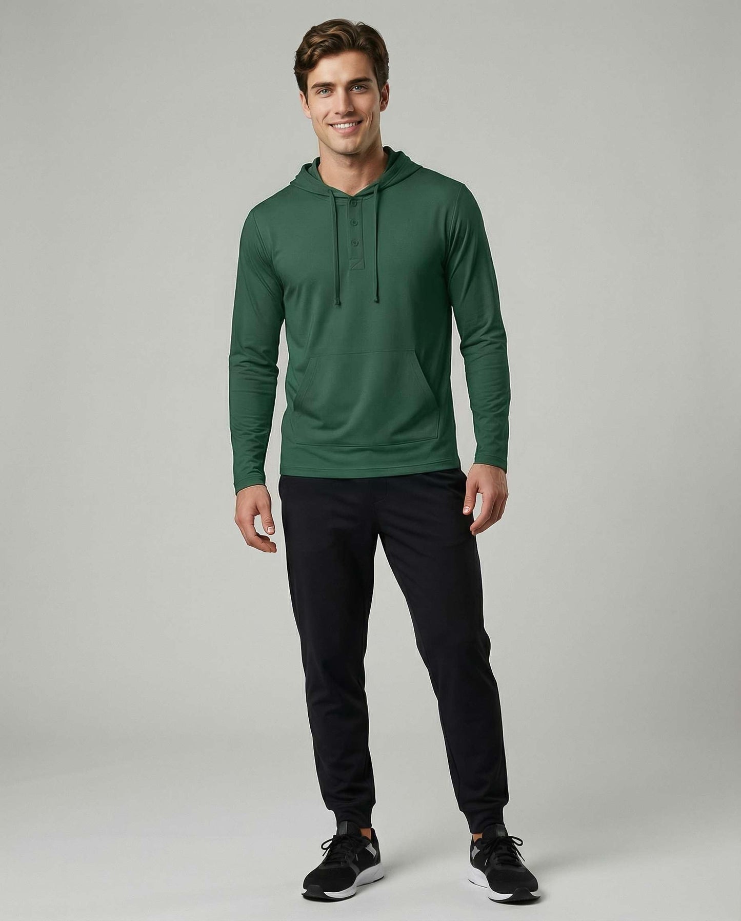 Real Essentials 3 Pack: Men's Cotton Henley Pullover Hoodie Lightweight Casual Long Sleeve Hooded Sweatshirt- Set 6, M