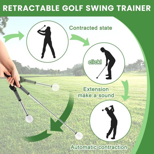 Herxsin Retractable Golf Swing Training Aid, Portable Grip Trainer with Rhythm Click Sound, Golf Grip Trainer Attachment -Ideal for Beginners, Indoor & Outdoor Practice