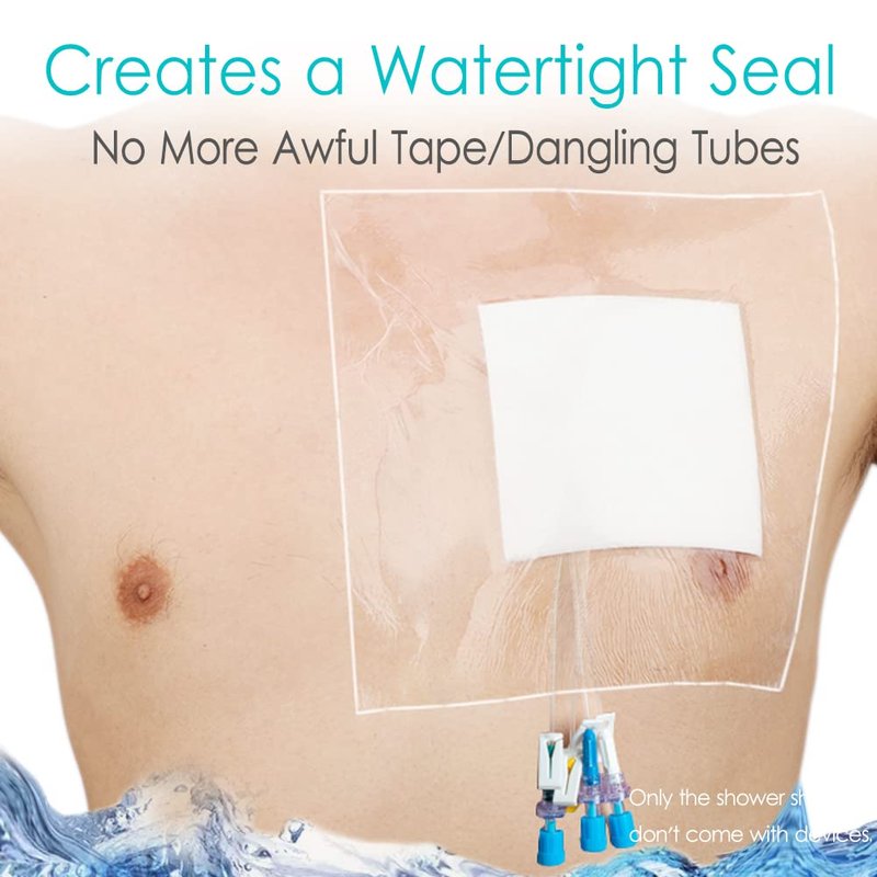 Waterproof Shower Protector | 10x12 Inch Dialysis Catheter Shower Cover Large | Without Glue in The Center for Chest Chemo Port Picc Line PD Peritoneal Dialysis Accessories Bandage (Pack of 7)