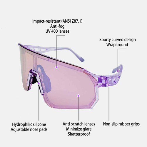 Wynthorix Running Sunglasses for Women Men Sports Sunglasses for Pickleball Baseball Softball Cycling Fishing (Purple frame pink lenses with crystal pink tinted)