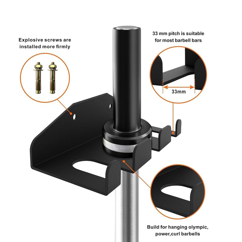 YZZHAJ Olympic Barbell Hanger Barbell Rack Garage Gym Bar Wall Rack,Wall Mount Barbell Storage Holder Olympic Bar Hanger, Holds Under 33mm Bar Size