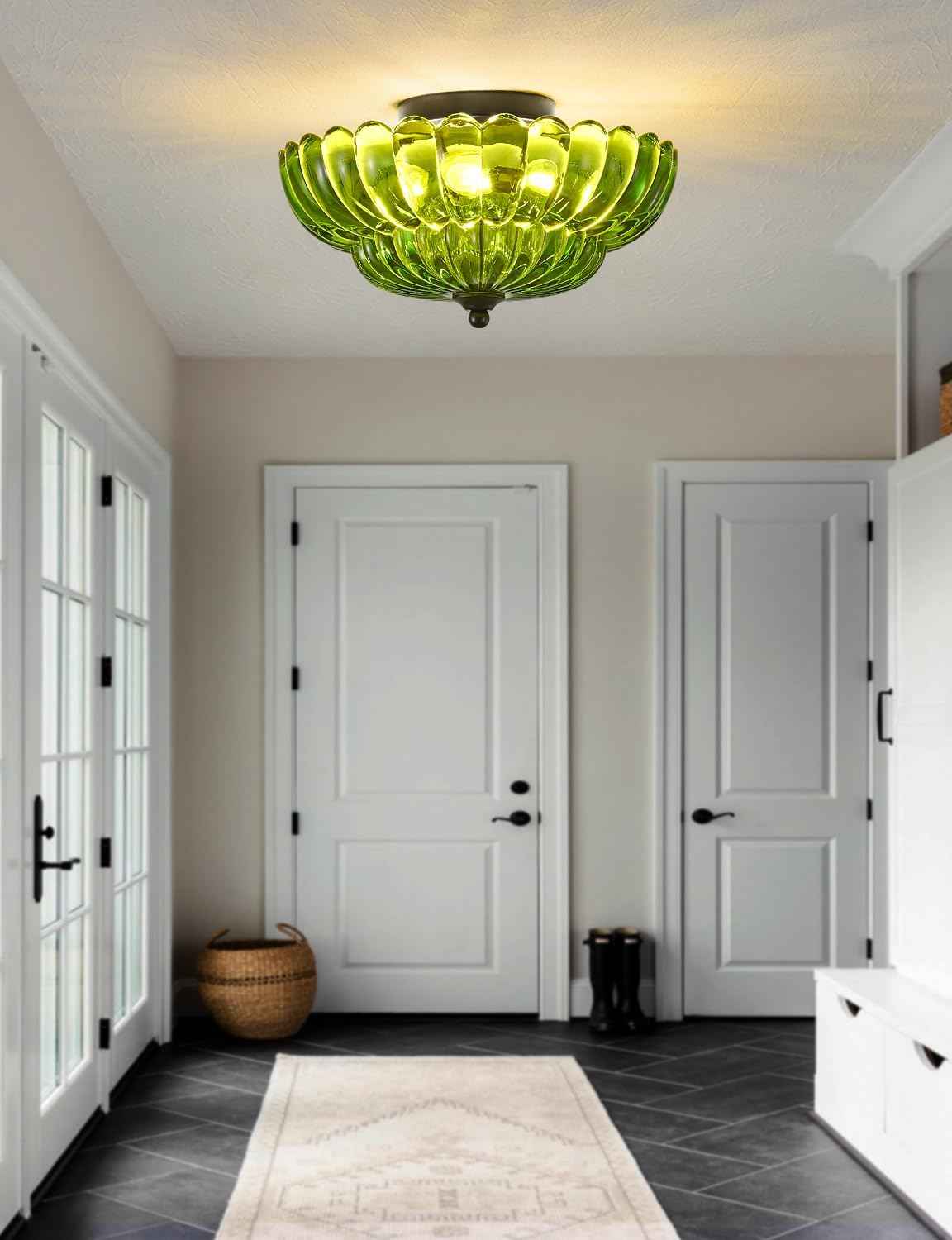 Modern 3-Bulb Semi Flush Mount Ceiling Light Fixture - Vintage Amber Glass for Bedroom, Kitchen, Living Room