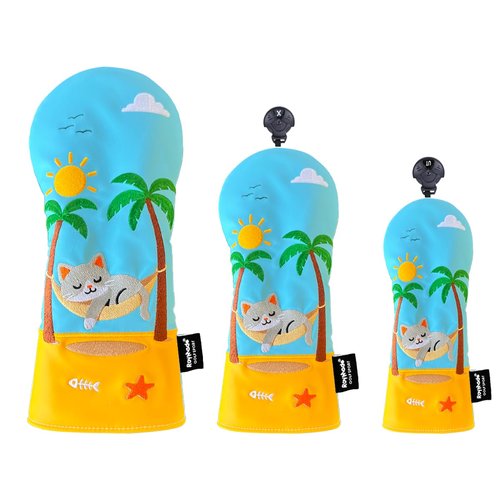 Golf Headcovers Driver Cover Fairway Wood Headcovers Hybrid Head Cover Animal Design PU Leather Golf 3 Wood Head Cover (3pcs Holiday cat)