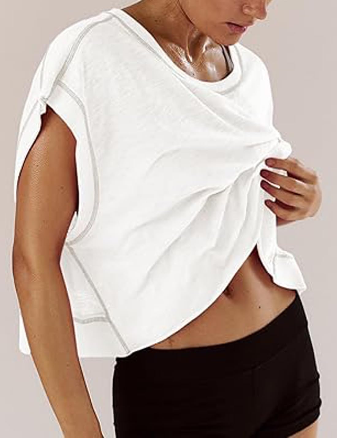 Skiennix Women's Backless Athletic Crop Tops - Short Sleeve Yoga & Running Tees in Y2K Style