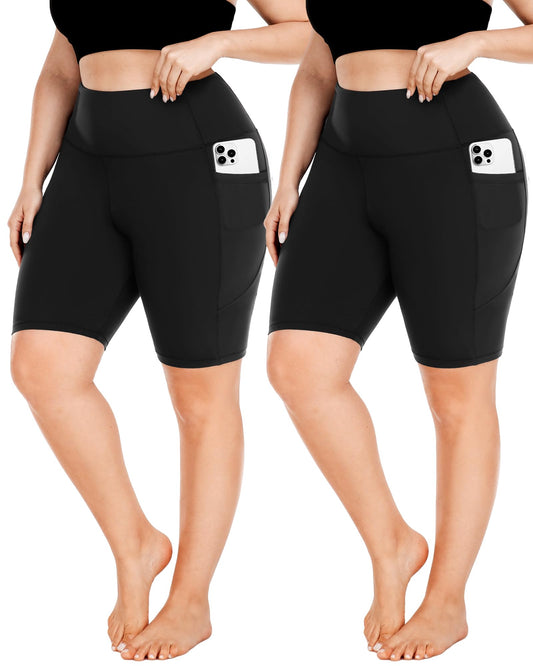 FULLSOFT Plus Size Biker Shorts for Women-High Waist X-Large-4X Tummy Control with Pockets Workout Shorts for Yoga