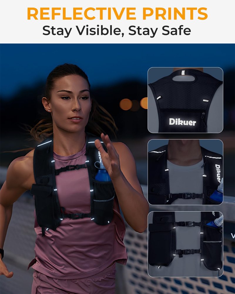 Running Vest for Women Men with Water Bottle, Lightweight Hydration Vest with Touch Screen Phone Pocket, 500ml Soft Flask, Adjustable Chest Straps, Reflective for Marathon Jogging