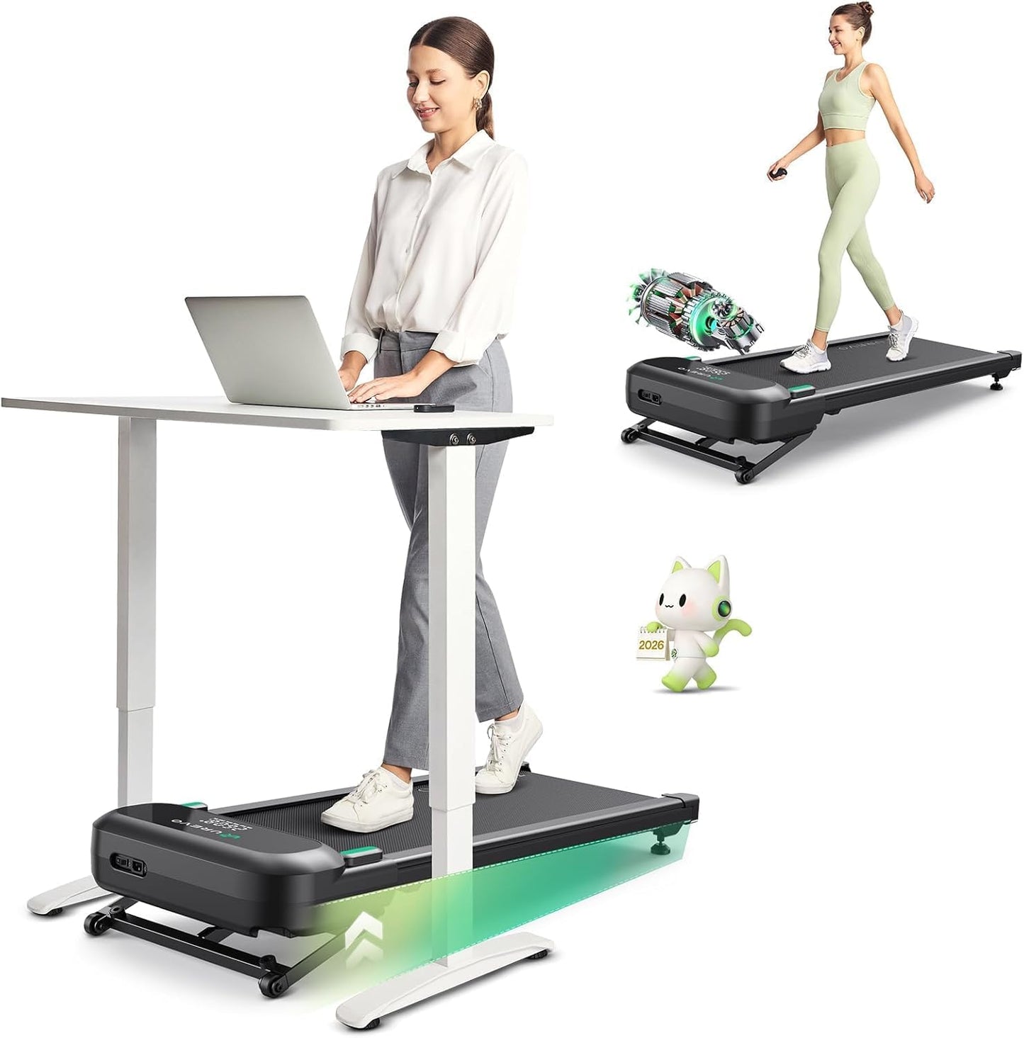 UREVO Auto Incline Treadmill - AI App Control, Quiet Motor, 12-Point Shock Absorption, Ideal for Apartments
