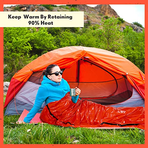 Qunclay 12-Pack Emergency Sleeping Bag Bivy Sacks with Hood, Orange 82.7 x 35.4 in, Includes Whistles & Nylon Stuff Sack