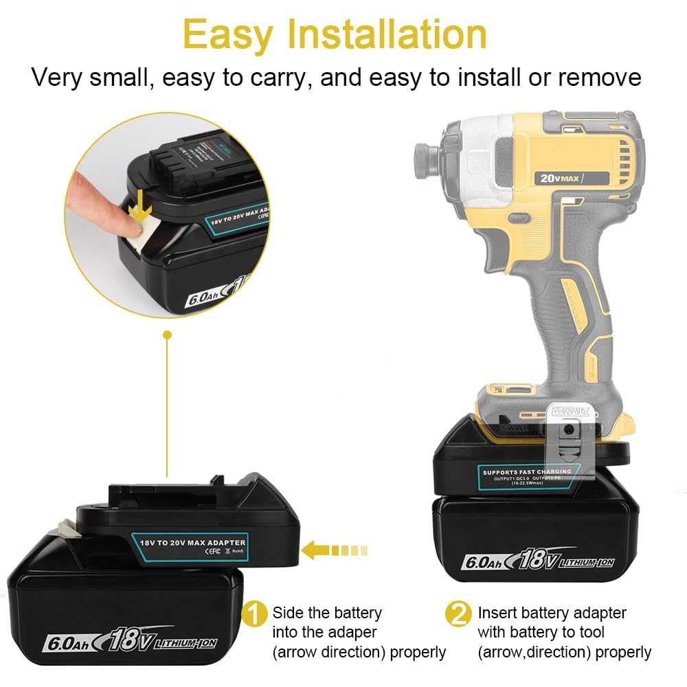 ZLWAWAOL MT20DL Battery Adapter Converter for MT to DW Battery, for BL1830 18V Lithium Batteries Convert to DW 20V DCB206 DCB204 DCB200 Battery for DW 20V Cordless Power Tools