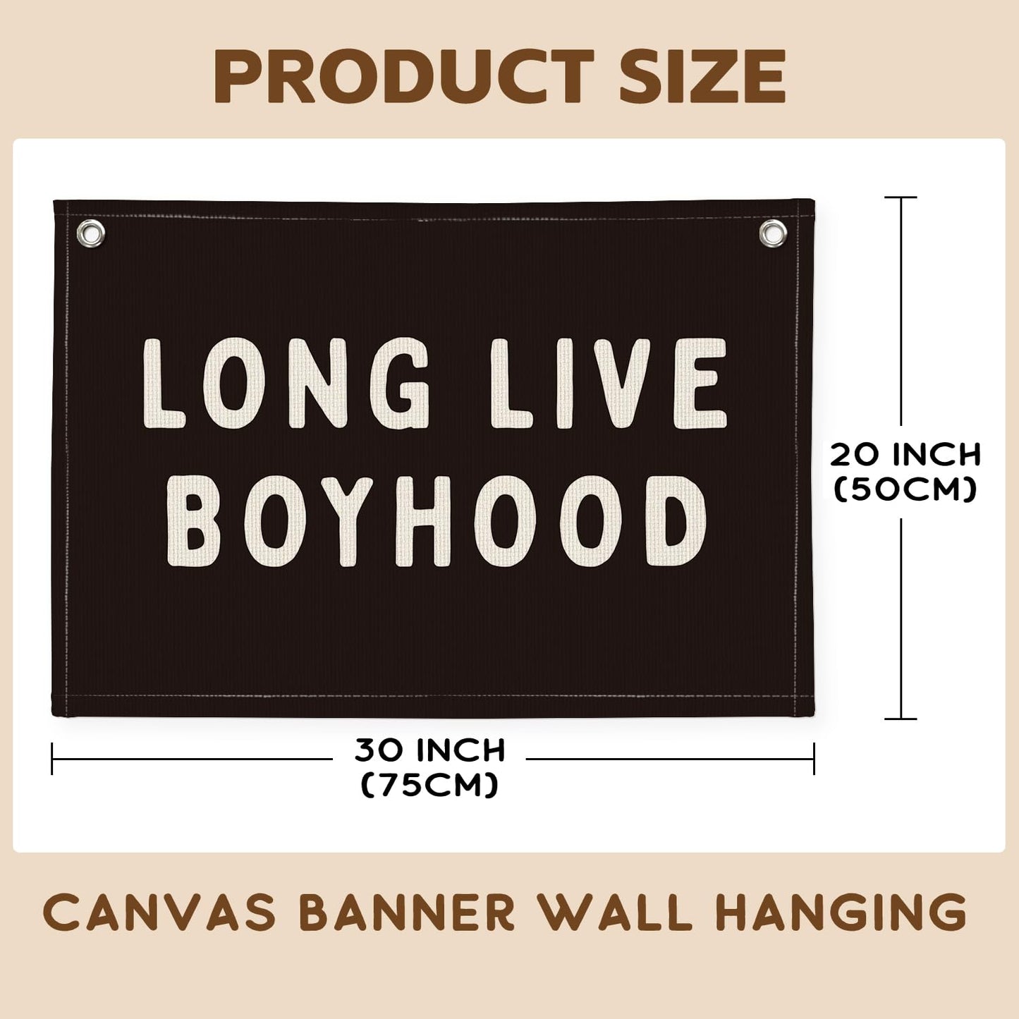 PLKMN Long Live Boyhood Banner, Boy Nursery Decor, Canvas Banner Wall Hanging Banner Flag Decor for Nursery Playroom Toddler Room, Boys Kids Room Decor (Black)