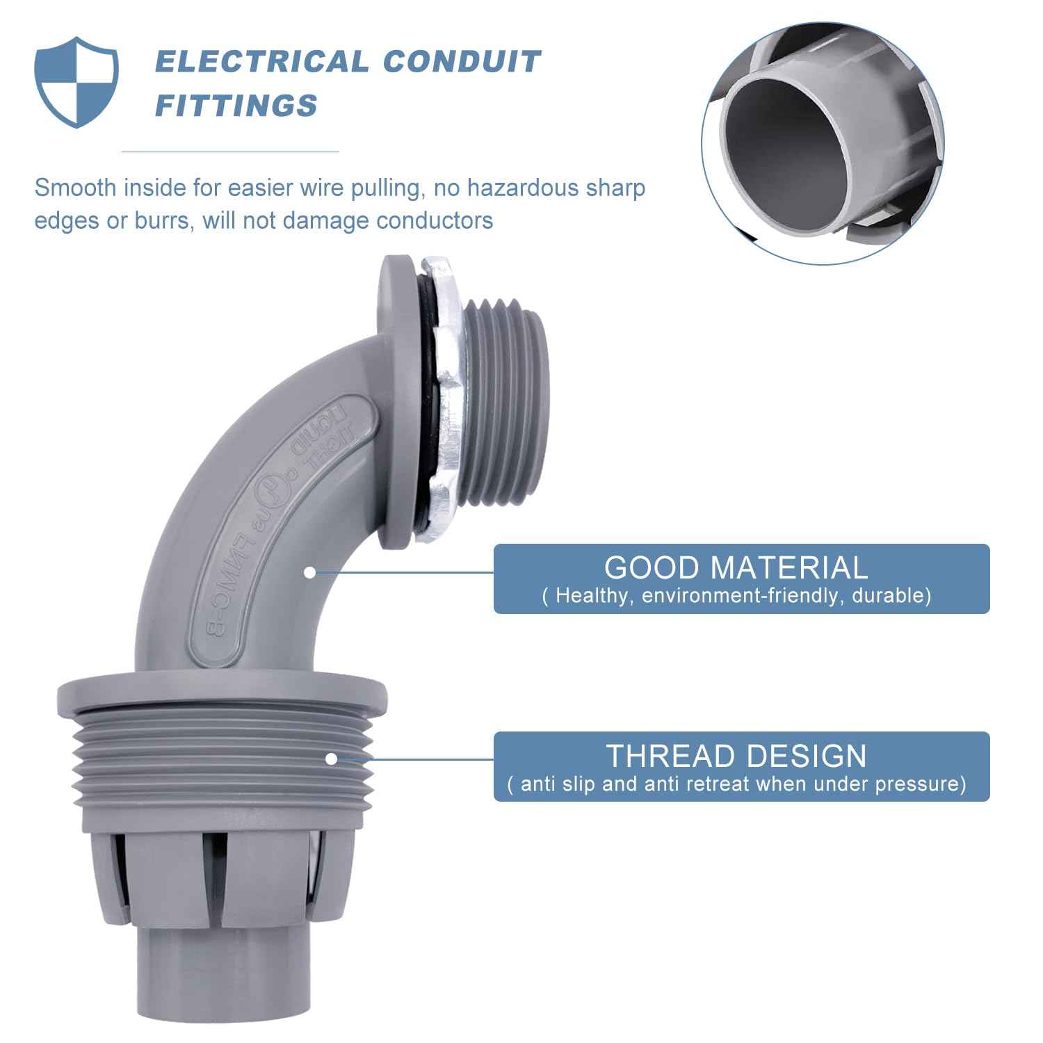 1/2 inch Liquid Tight Connector 90 Degree PVC nonmetallic Flexible Conduit Connector, UL Listed Liquid Tight Electrical Conduit Fittings (100 Pcs)
