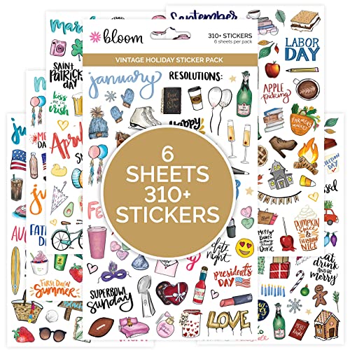 Holiday Seasonal Planner Sticker Sheets - Vintage Design, 310 Stickers