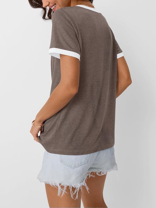 AUTOMET Women's V-Neck Short Sleeve T-Shirt - Casual Soft Tunic for Spring Fashion | Versatile Workout Top