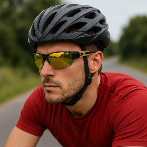 RAWIN Sunglasses | Ideal for Outdoor Sports | Sport Sunglasses for Baseball, Fishing, and Running (Shiny Black Frame With Yellow Nose Pad & Tips, Non-Polarzied Orange-Red Revo Lens)