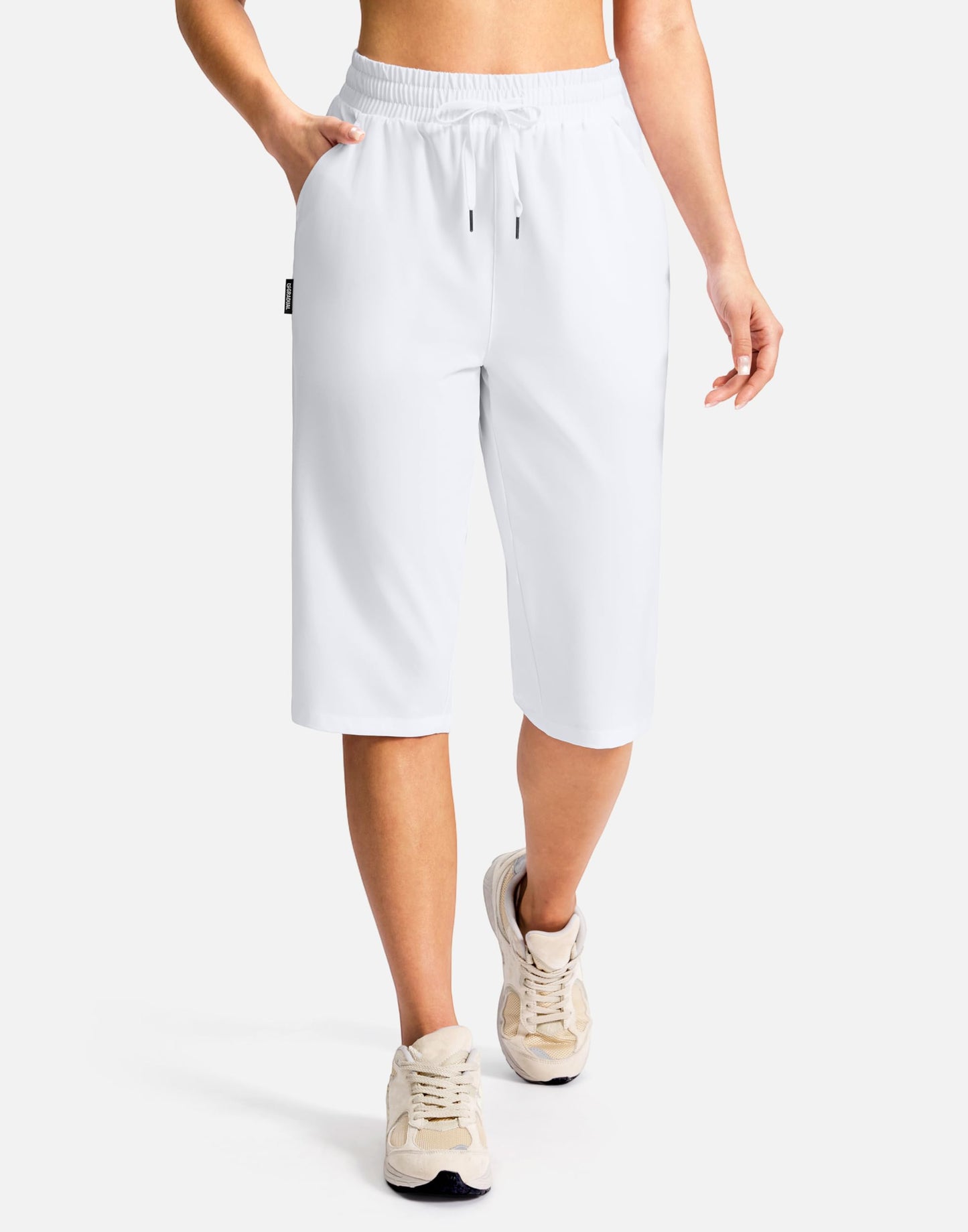 G Gradual Women's 15" Long Hiking Shorts with Zipper Pocket Below The Knee Capris Lightweight Bermuda Shorts for Women(White, 2XL)