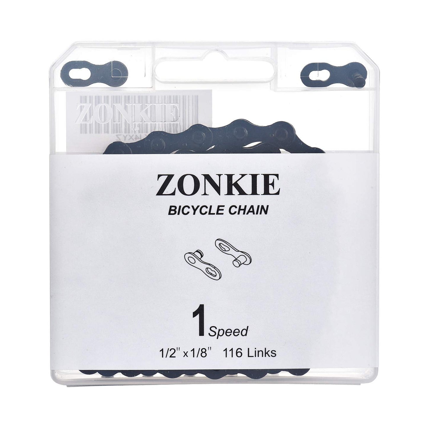 ZONKIE Single-Speed Bicycle Chain 1/2 x 1/8 Inch 116 Links (Black, 1/2" ×1/8" 116 Links)