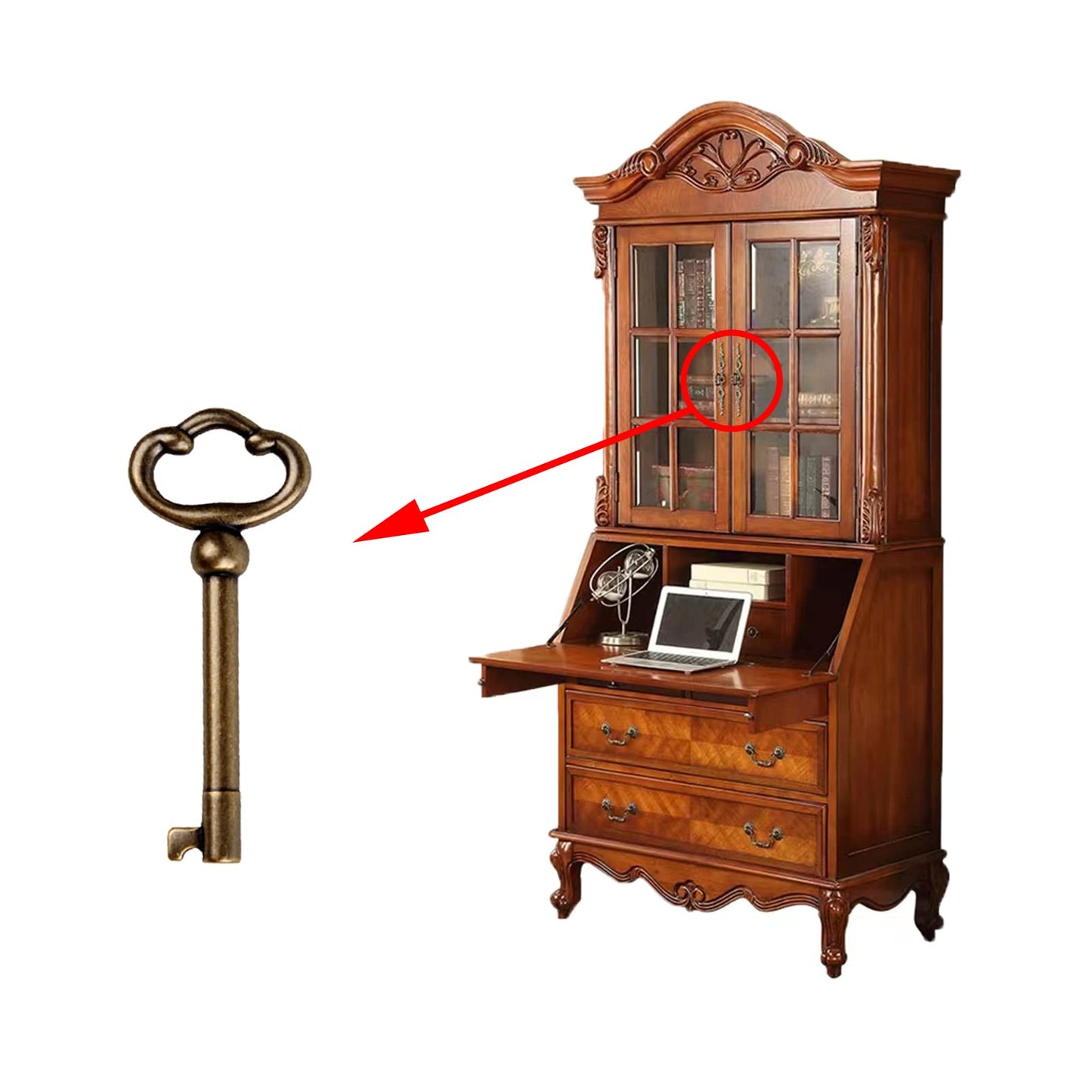 KY-2AB Universal Skeleton Key,Antique Brass Plated Hollow Barrel Skeleton Key for Cabinets,Curio,Jewelry Boxes,Desk and More(2 Pack)