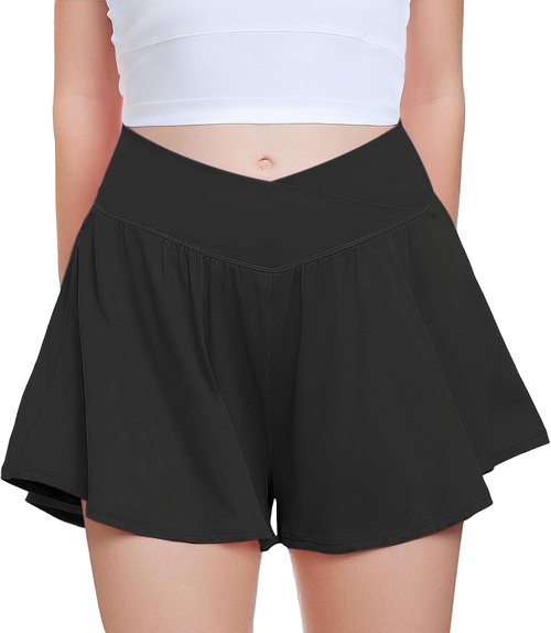 FireSwan Girls Butterfly Shorts - 2 in 1 Crossover Athletic Skorts with Pockets for Teens & Youth