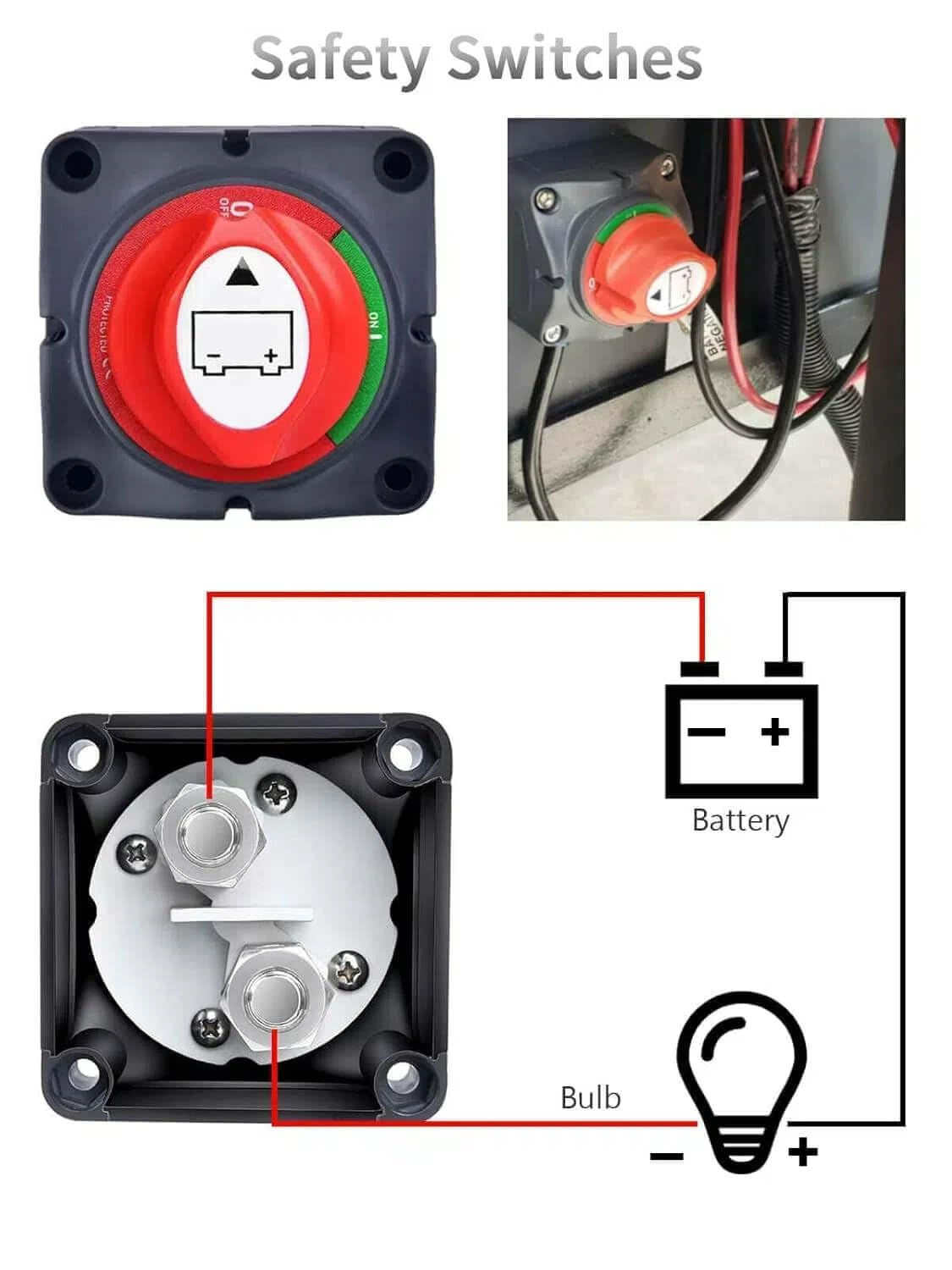 SUNMORN Battery Disconnect Switch - Heavy Duty 12V Master Isolator with 1.64FT Cables & Wire Lugs for RVs, Campers, Boats