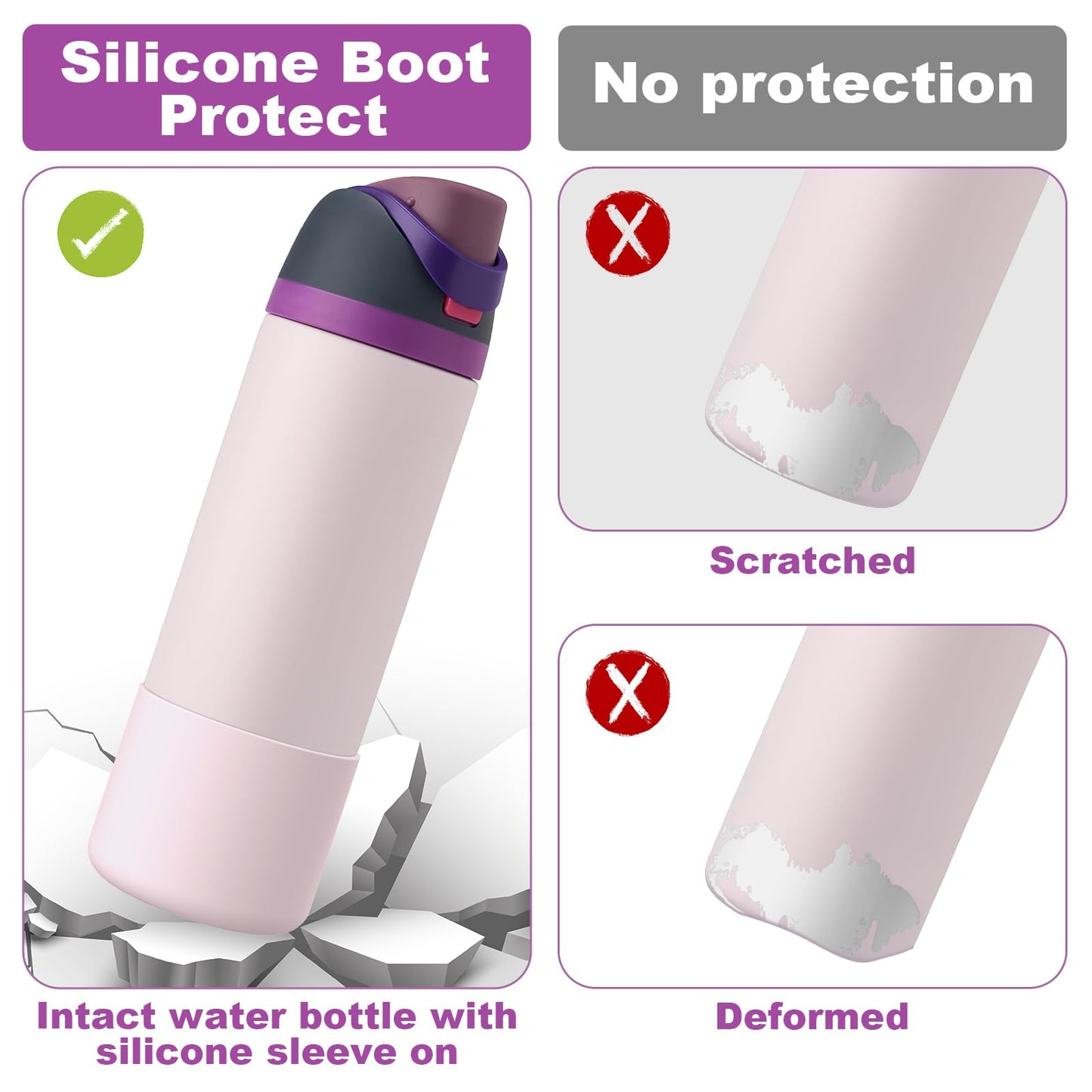 Alwenid 2PCS Silicone Water Bottle Boot for Owala 24 Oz, Anti-Slip Protective Sleeve Bottom Bumper Protector for FreeSip, Twist, and Flip Stainless Steel Water Bottles (Pink)