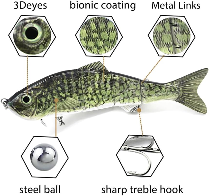 Skiennix 10-Inch Multi-Jointed Swimbait Fishing Lure - 4-Segment Giant Sinking Crankbait for Bass