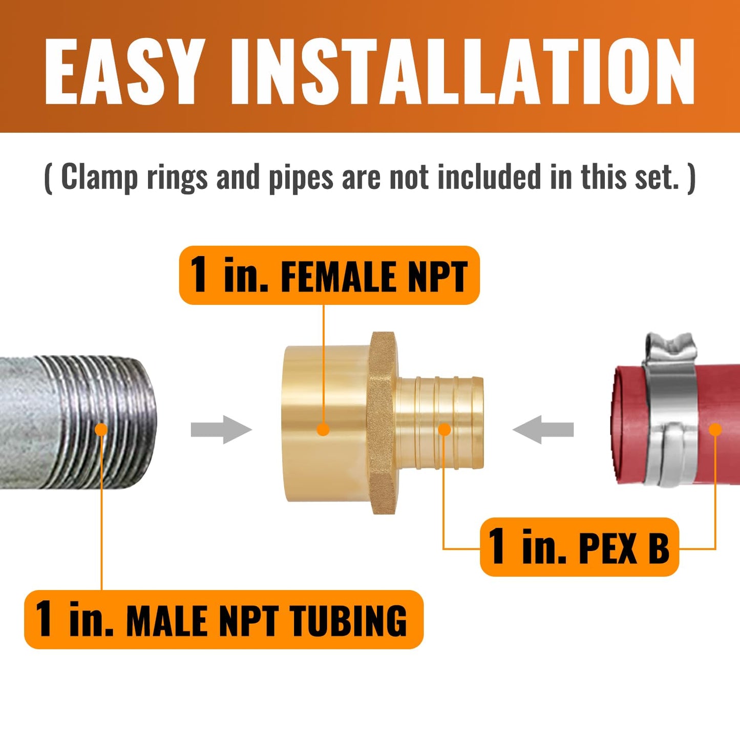 SUNGATOR 2-Pack 1" PEX to 1" Female NPT Brass Fittings, UPC Certified