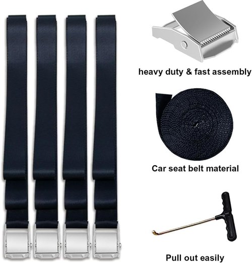 EURMAX USA Windproof Trampoline Stakes - Heavy-Duty 4-Piece Steel Anchor Kit with T-Hook & Safety Straps