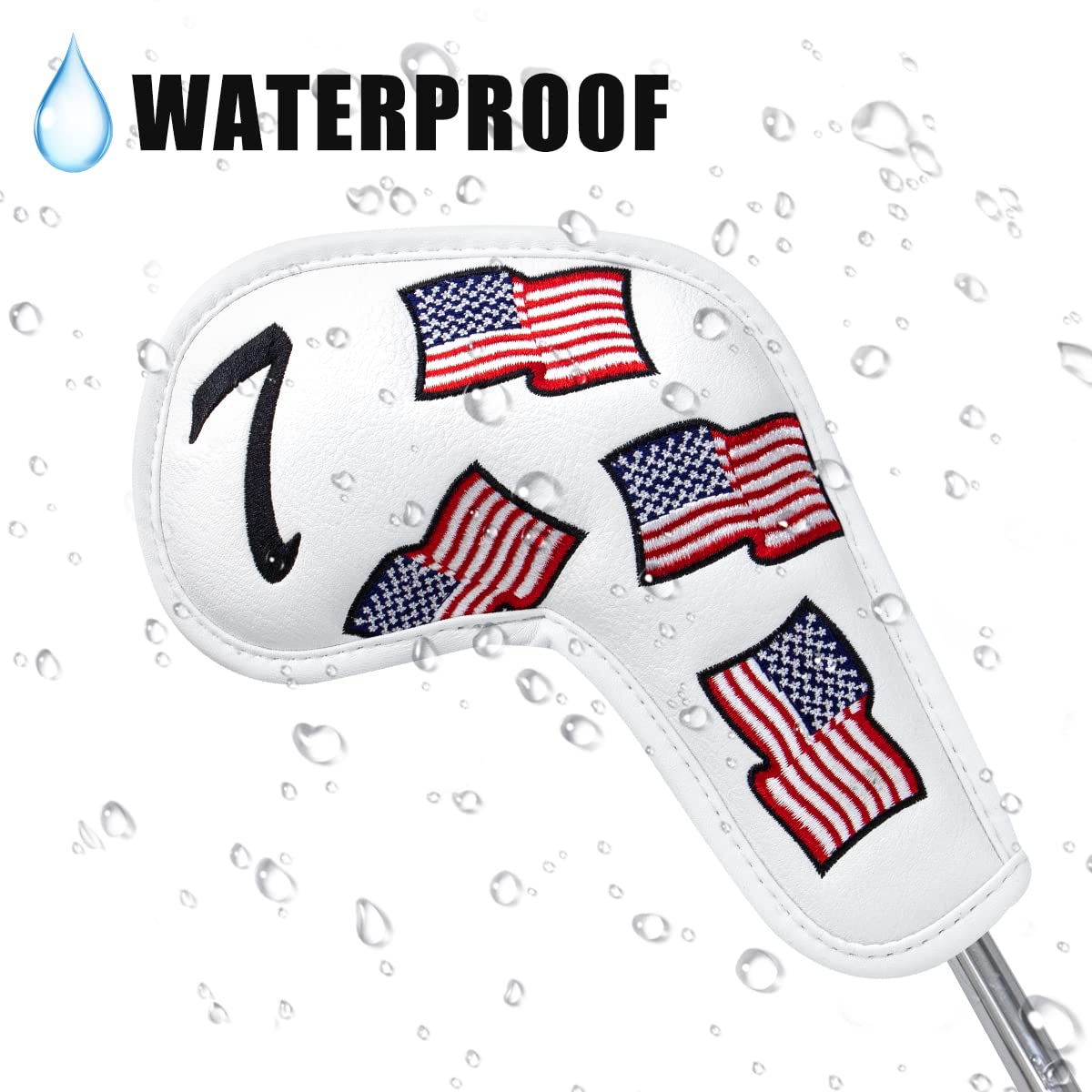 US Flag Golf Iron Covers Headcovers - 10pcs Patriotism Golf Club Covers for Irons - White Synthetic Leather Golf Iron Wedge Head Covers fits for PXG, Taylormade, Mizuno JPX MP, Etc.