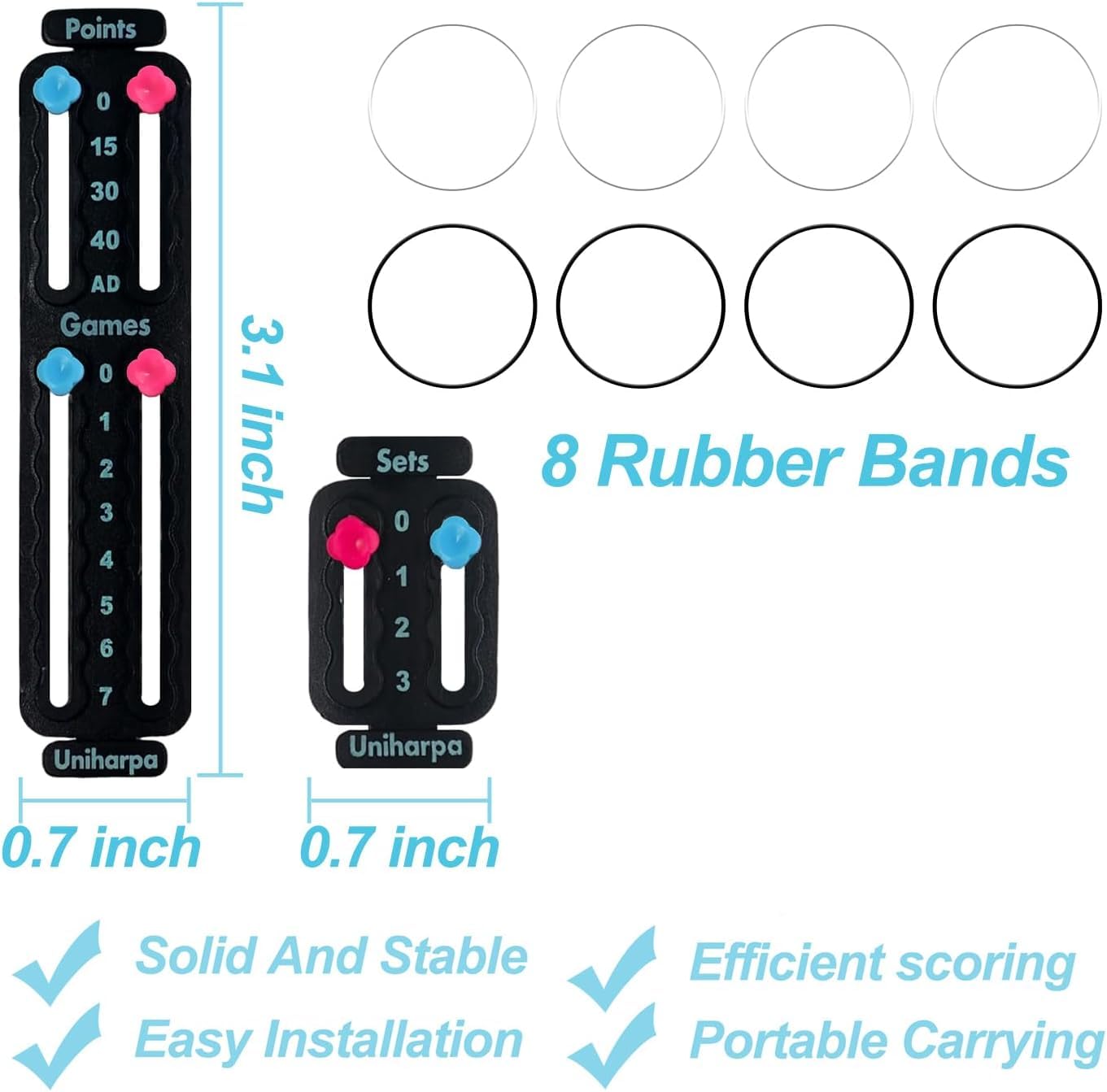 Uniharpa Tennis Score Keeper for Racket,Pack of 4 Black Tennis Racket Pickleball Paddle Scorekeeper,Small Score Board Counter for Tennis Trainer,Point Tracker Recording Points,1.9g,4pcs