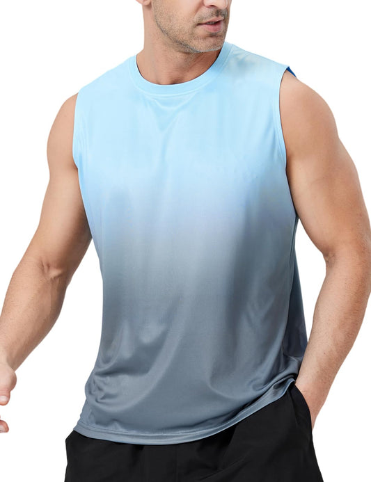 Upocool Men's Sleeveless Workout Swim Shirt Quick Dry Athletic Running Gym Muscle Beach Tank Top Blue Gradient XL