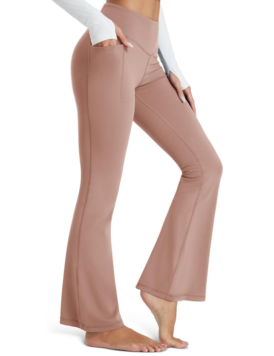 MAGCOMSEN Women's Yoga Pants with Pockets Flare Leggings High Waisted Bell Bottom Bootcut Workout Dress Pants Stretchy Soy Pink L