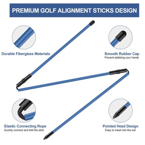BAIRBRE Golf Alignment Sticks 2 Pack,Golf Alignment Rods Upgraded 48" Collapsible Golf Practice Sticks Golf Training Aid for Aiming,Putting,Golf Training Sticks with Clear Tube Case (Blue)