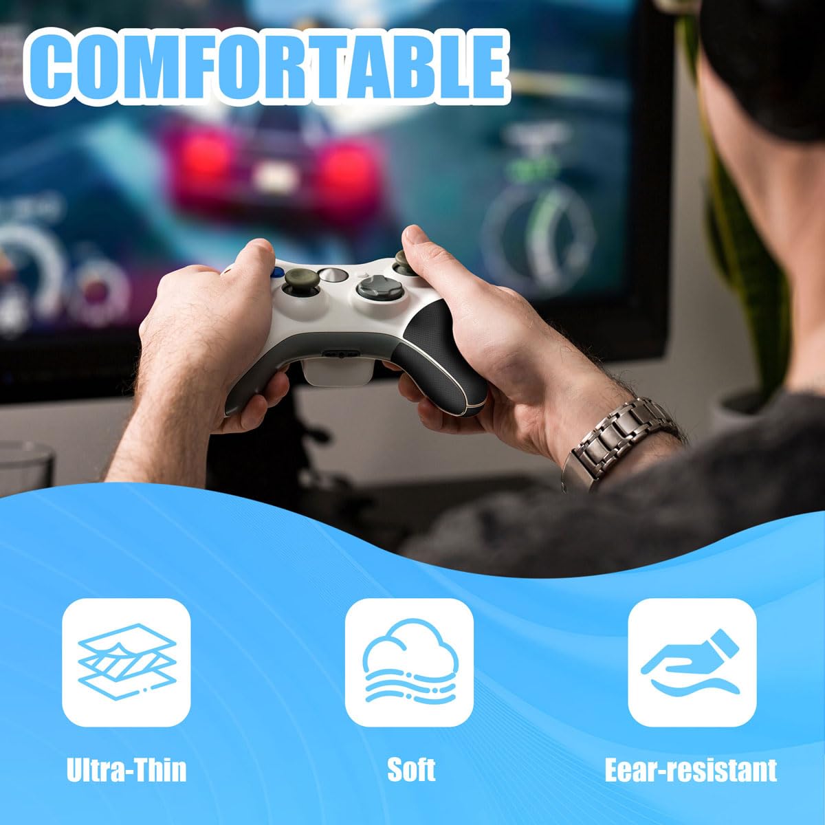 Yorwe Rubber Grip Tape - Ultra-Thin Anti-Slip Waterproof Cushion Pad for Safer Handles | Black, 1In x 10Ft