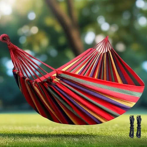 Double Camping Hammock for Outdoor & Indoor Garden, 78.7 * 63.0 in Thickened Polyester-Cotton Canvas, 330lbs Load Capacity, Camping Gear Accessories
