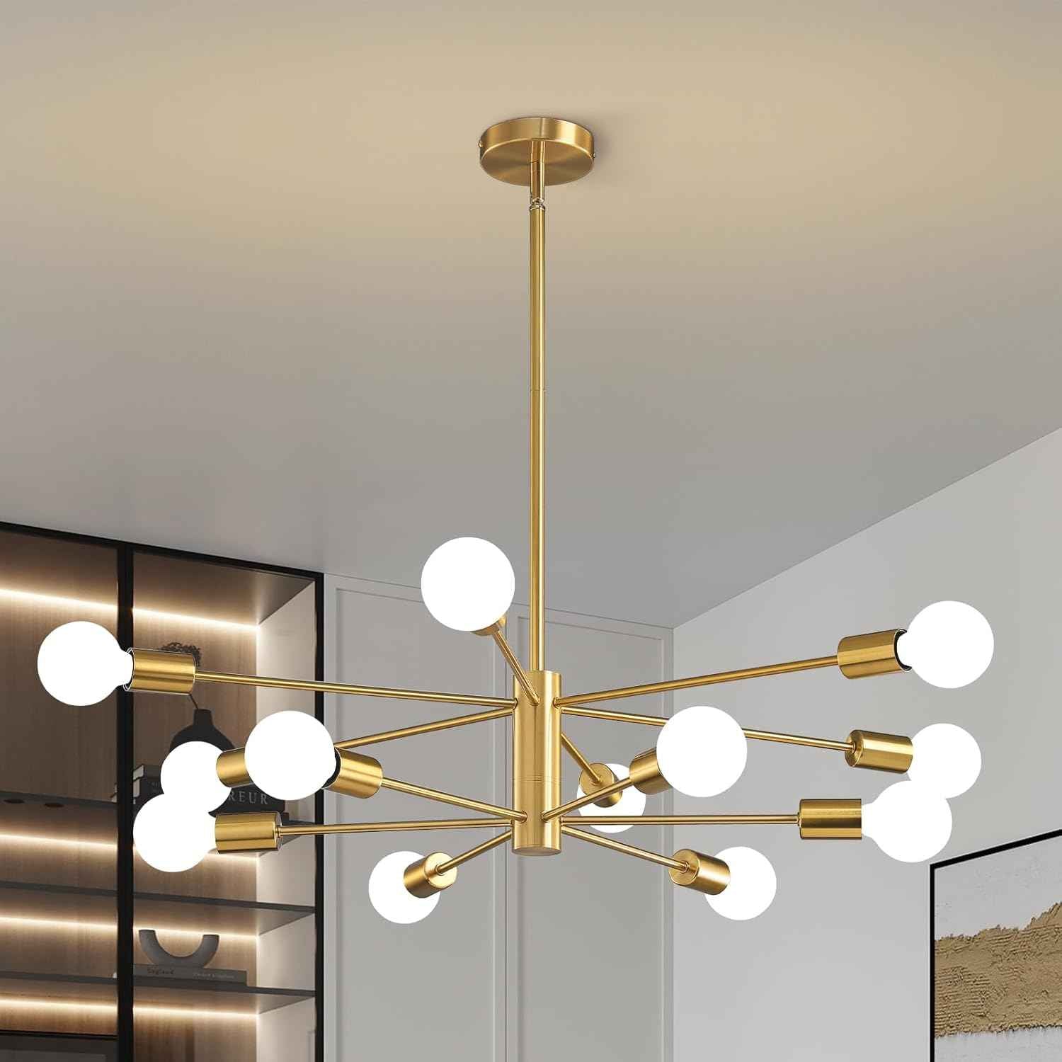 8-Light Gold Sputnik Chandelier - Modern Adjustable Ceiling Light for Dining Room, Kitchen & Foyer