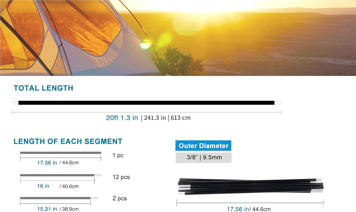 Skiennix Aluminum Tent Poles - Pre-Assembled Black Replacement Rod for 7001 T6 Heated Camping