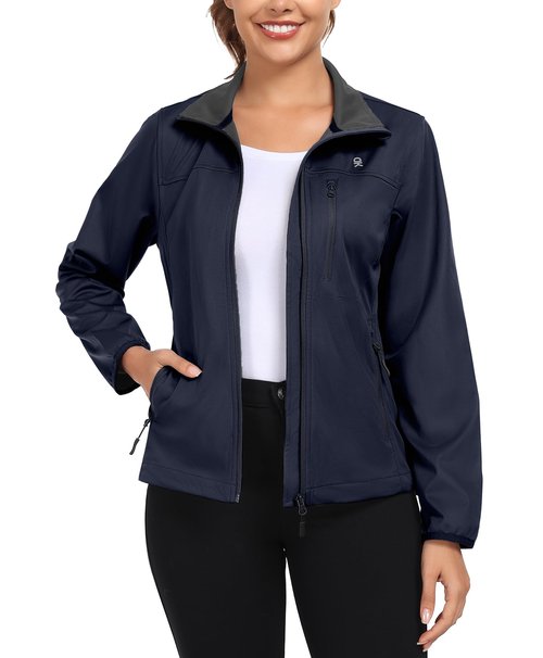 Little Donkey Andy Women's Full Zip Up Casual Jacket Lightweight Lapel with 3 Pockets for Outdoor Workout Travel Sports (Dark Blue S)