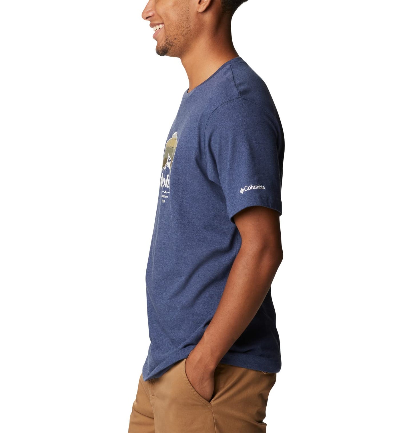 Columbia Men's Thistletown Hills Graphic Short Sleeve, Dark Mountain Heather/Hikers Graphic, 4X Big