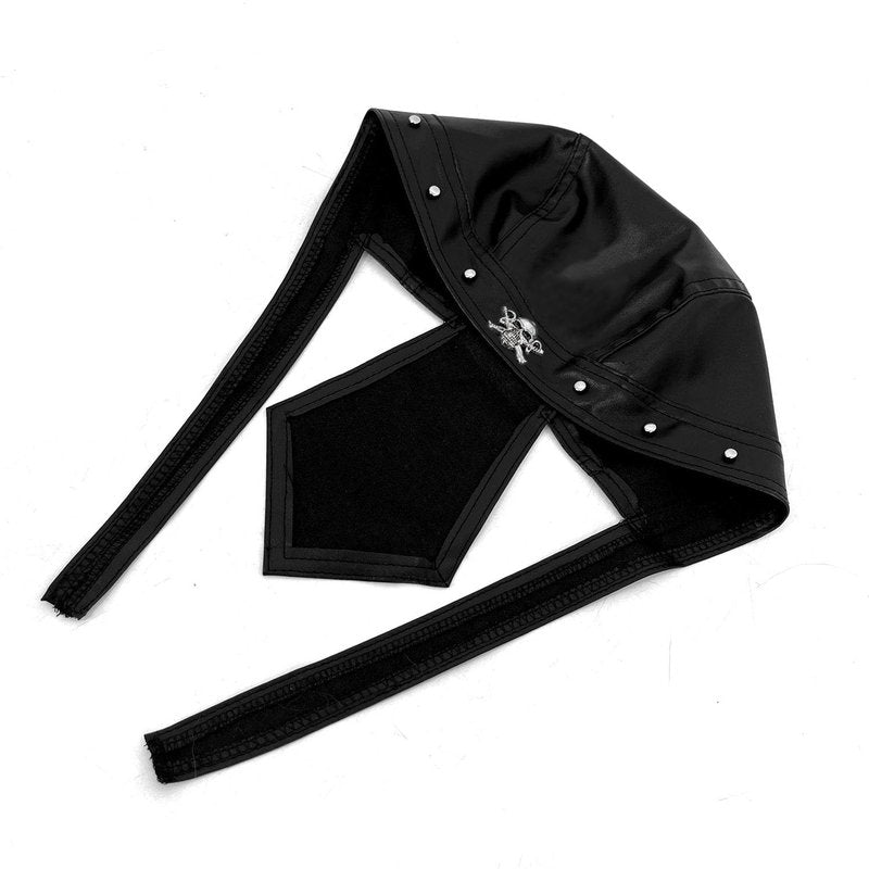 XIXTUT Leather Skull Cap Bandana Doo Do Rag for Women/Girl Biker Party Leather Studs Headwrap for Motorcycling Men Black