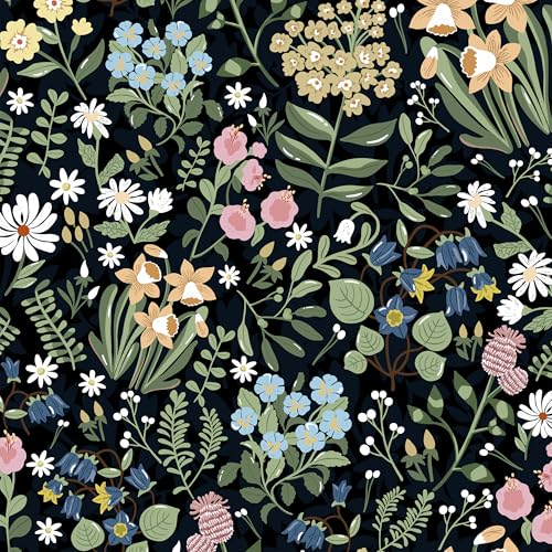 Peel and Stick Wallpaper for Home Decoration Kitchen Midnight Floral Assortment Wallpaper Removable Vinyl Self Adhesive Shelf Paper & Drawer Liner Roll House, Workshop & Office 17.3" x 118" SM-079-3