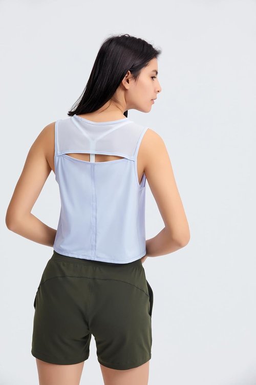 Altiland High Neck Crop Top - Women's Open Back Workout Shirt for Gym & Running