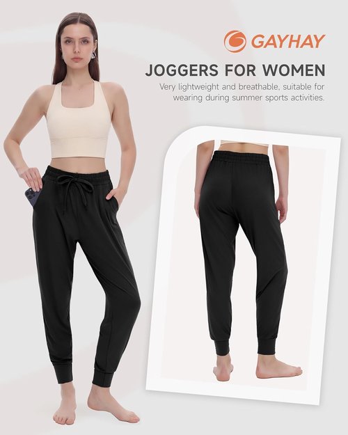 GAYHAY Women's Joggers with Pockets - Lightweight Sweatpants for Yoga, Lounge & Athletic Workouts