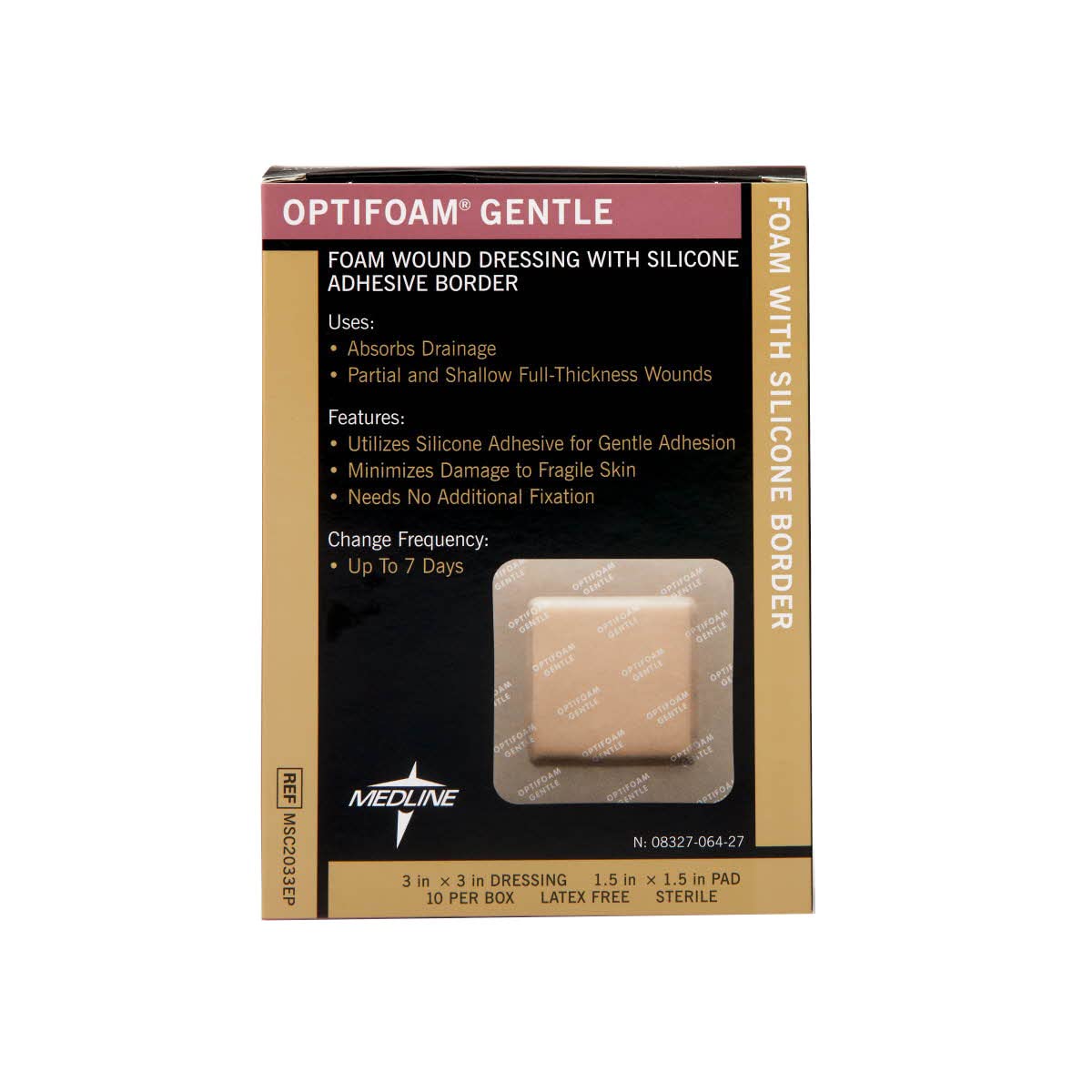 Optifoam Gentle Silicone-Faced Bordered Foam Dressings, 3" x 3", 10 Count