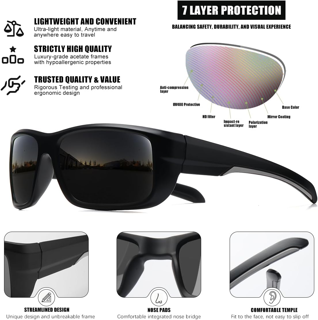 Skiennix Polarized Sports Sunglasses - UV400 Protection, Wrap Around Frame | 3-Pack for Cycling & Fishing
