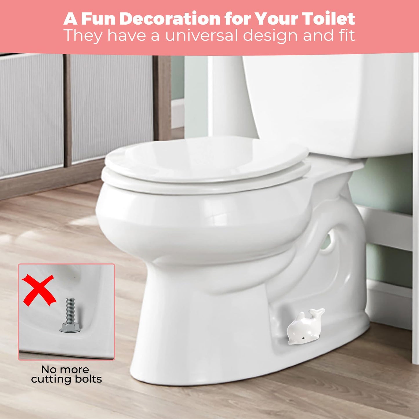 Dolphin-Shaped Ceramic Toilet Bolt Caps (2 Pack) - Decorative Toilet Bowl Bolt Cover Covers for Bathroom, Hide Unsightly Screws & Enhance Bathroom Aesthetics, Universal Fit Toilet Screw Covers (White)